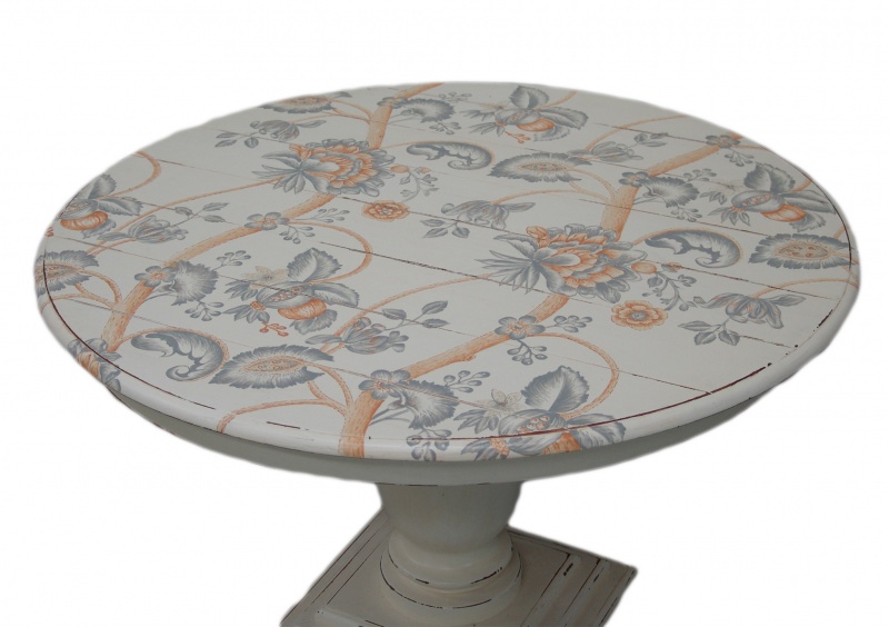 Jídelní stůl Whitehall, malovaný motiv květin, bílá patina