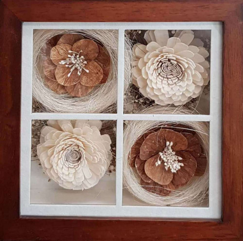 Květiny v  boxu, astry a hnědé květy