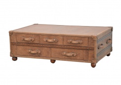 Konferenční stolek kožený, 5 zásuvek, kůže Vintage