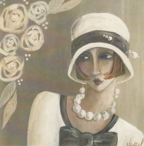 Obrázek 14x14, dáma I., rám sv. dub - červotoč