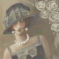 Obrázek 14x14, dáma II., rám sv. dub - červotoč