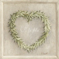 Obrázek 14x14, zelené srdce oliva, rám bílý s patinou