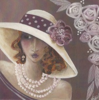 Obrázek 14x14, dáma IV., rám bílý s patinou