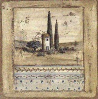 Obrázek 20x20, chatrč modrá, rám sv. dub - červotoč