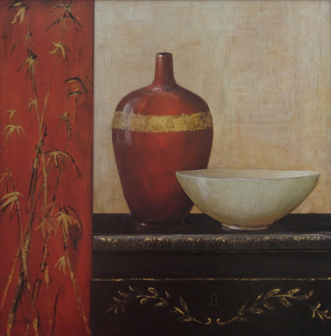 Obrázek 50x50, vázy I., rám bílý s patinou