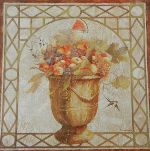 Obrázek 50x50, váza s ovocem, rám sv. dub - červotoč