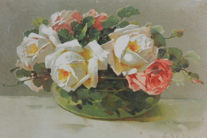 Obrázek 21x31, růže ve váze I., rám sv. dub - červotoč