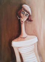 Obrázek 30x40, brunetka, rám sv. dub - červotoč