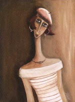 Obrázek 30x40, brunetka, rám bílý s patinou