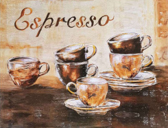 Obrázek 30x40, espresso 6 šálků, rám bílý s patinou
