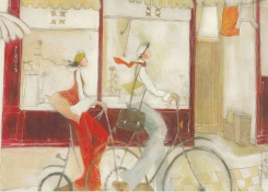 Obrázek 30x40, postavy na kolech, rám sv. dub - červotoč