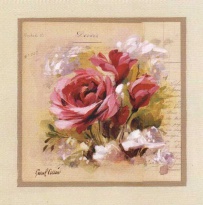 Obrázek 30x30, kytice červených růží, rám bílý s patinou