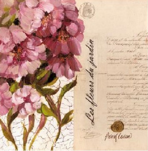 Obrázek 30x30, květiny/ text II., rám bílý s patinou