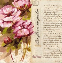 Obrázek 30x30, květiny/ text IV., rám bílý s patinou