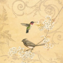 Obrázek 30x30, ptáčci I., rám sv. dub - červotoč