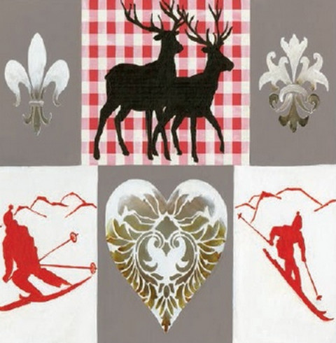 Obrázek 30x30, jeleni & lyžaři, rám sv. dub -- červotoč
