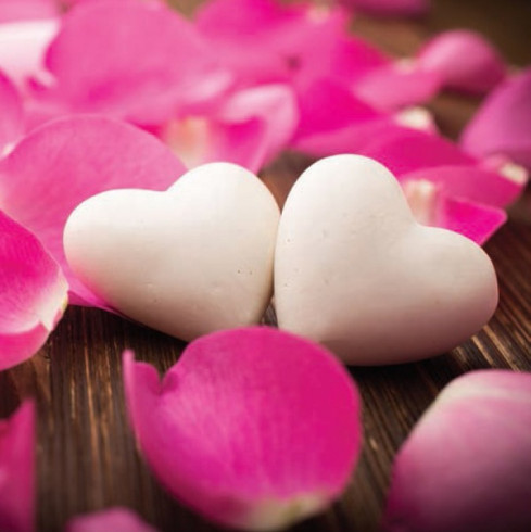 Obrázek 30x30, srdce s lístky, růžové, rám bílý s patinou