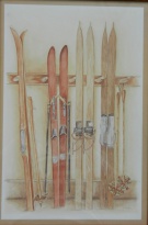 Obrázek 32x47, lyže I., rám sv. dub - červotoč