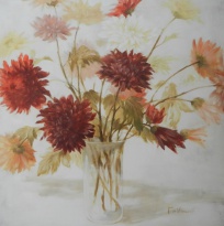 Obrázek 50x50, váza s květinami, rám sv. dub - červotoč