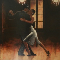 Obrázek 50x50, tanec II., rám sv. dub - červotoč