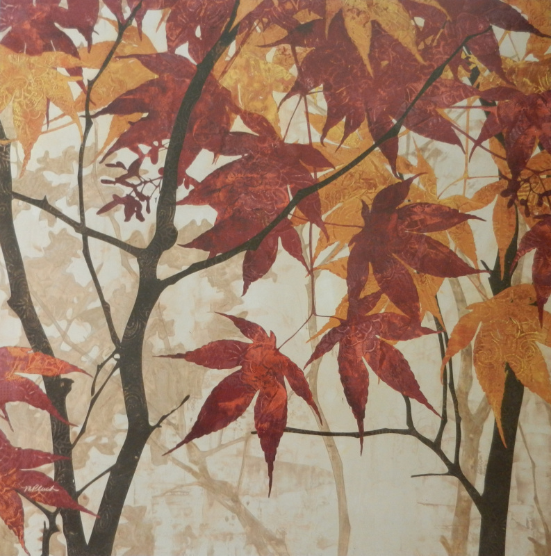 Obrázek 50x50, podzimní listy I., rám sv. dub - červotoč