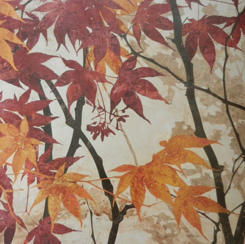 Obrázek 50x50, podzimní listy II., rám sv. dub - červotoč