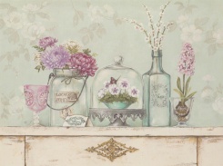 Obrázek 17x22, vintage flowers I., rám bílý s patinou