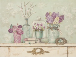 Obrázek 17x22, vintage flowers II., rám bílý s patinou