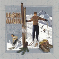 Obrázek 40x40, alpské lyžování, rám sv. dub - červotoč