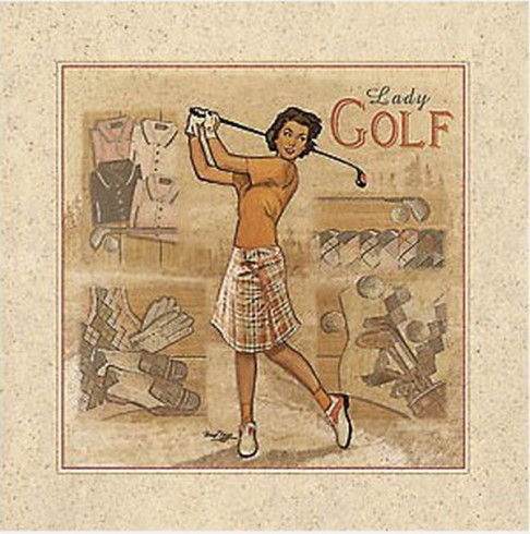 Obrázek 40x40, golfistka, rám sv. dub - červotoč