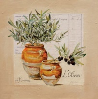 Obrázek 30x30, oliva v nádobě, rám sv. dub - červotoč