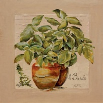 Obrázek 30x30, bazalka v nádobě, rám sv. dub - červotoč