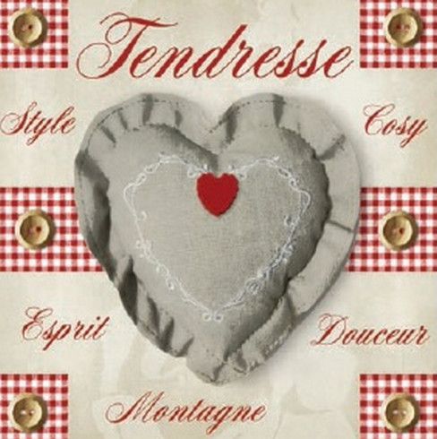 Obrázek 30x30, srdce tendresse, rám bílý s patinou