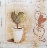 Obrázek 14x14, srdce v květináči, rám sv. dub - červotoč