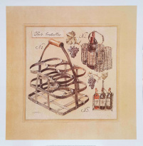 Obrázek 33x33, vinařství - stojan na lahve, rám sv. dub - červotoč