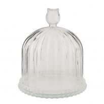 Skleněný poklop s podtáckem, sova