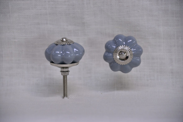 Porcelánová úchytka, šedo-modrá, průměr 40mm