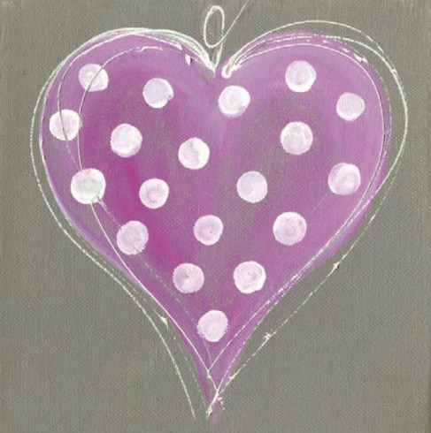 Obrázek 30x30, srdce růžové - puntíky, rám bílý s patinou