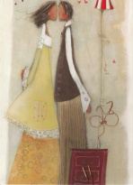 Obrázek 13x18, postavy pusinky, žluté, rám sv. dub - červotoč