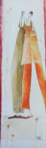 Obrázek 20x60, dvě postavy I., rám sv. dub - červotoč