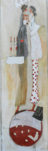 Obrázek 20x60, postavy pusinky, červená, rám sv. dub - červotoč