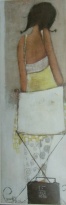 Obrázek 20x60, dívka sedící II., rám bílý s patinou