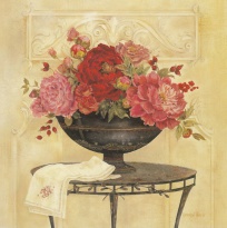 Obrázek 18x18, zátiší s květinami I., rám bílý s patinou
