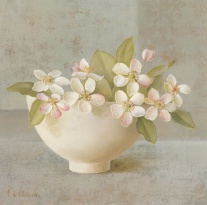 Obrázek 18x18, květy v misce, rám bílý s patinou
