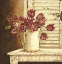 Obrázek 40x40, tulipány & okenice II., rám sv. dub - červotoč