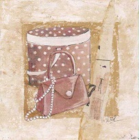 Obrázek 30x30, krabice & kabelka fialová, rám sv. dub - červotoč