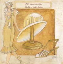 Obrázek 30x30, dáma & klobouk krémový, rám sv. dub - červotoč