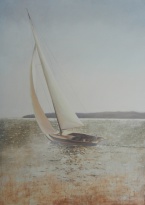 Obrázek 50x70, loď I., rám sv. dub - červotoč