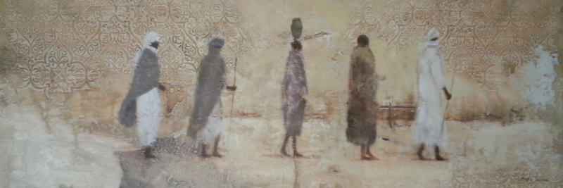 Obrázek 33x95, beduini II., rám sv. dub - červotoč