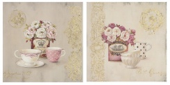 Set obrázků 18x18, šálek & růže, rám sv. dub - červotoč
